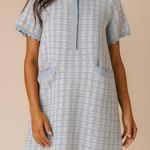 Free Assembly sz XL Womens Blue Cotton Plaid Knit Scalloped Button Dress Preppy Photo 0