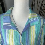 Striped Collared Shirt in Blue and Green Photo 1