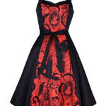 HEMET Gothic Halloween Black & Red Midi Dress Skull‎ Birds Small Steampunk Photo 0
