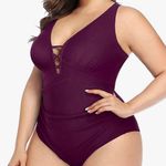 One Piece Yonique Women Plus Size Swimsuit Slimming Tummy Control Bathing Suits Lace up Plunge V Neck Photo 3