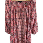 Fred David  size 2X pink patterned bohemian peasant blouse tie-neck Photo 0