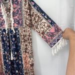 Boho NoraCora Patchwork Dress Sz L Tassel Fringe Festival Hippie Flow Indie Folk Blue Size L Photo 4