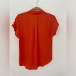 Rachel Roy  Blouse XS Orange Satin Popover V Neck Short Sleeve Silky Hi Low Flowy Photo 5