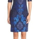 Donna Ricco  Blue Navy Lace Brocade Sheath Dress Women's Formal Cocktail Elegant Photo 0