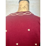 VINTAGE Joyce Medium Burgundy Cardigan with landscape & heart/dots Red Photo 8