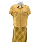 Vintage Weinberg Weekend 100% Linen 2pc Set Safari Jacket & Plaid Midi Skirt 40 Size M Photo 1