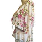 Floral Women's Top with Pink and Green Accents Size L Photo 2