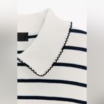 ZARA NWT  Sz Medium Top: Lapel Neck, Short Sleeve, Navy & White Striped w/ Piping Photo 1