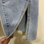 BBJ Los Angeles Jeans Womens Size 5 (27)Blue Flare Rhinestone Front Slit Raw Hem Blue Photo 1