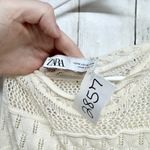 ZARA  Top Women Size Medium Cream Crochet Cold Shoulder Long Sleeve Crop Blouse Photo 1