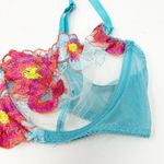 Women Lingerie Coquette Underwired Floral Embroidered Sheer Bra Size L Turquoise Blue Size L Photo 3