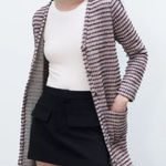ZARA  Tweed Textured‎ Midi Dress cardigan pink black Size small Photo 0