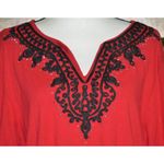 Rebecca Malone Red Knit Tunic Top Black Ribbon Trim Studded V-Neck Size 1X Photo 2