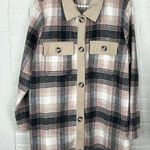 MELLODAY Pink Brown Plaid Long Line Button Front Shacket Size XL Photo 0