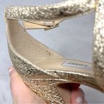 Jimmy Choo  April 120 Metallic Foil Leather Platform Sandal Block Heels Gold 39 Photo 7