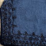 Boho Metallic Embroidered Lightweight Denim BlueTank Top Tassel Tie Blue Photo 8