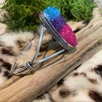 Handmade Titanium Druzy Gemstone Sterling Silver Cuff Boho Bracelet Photo 5