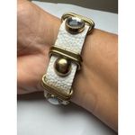 Fossil White Leather Gold Tone Accent Snap Closure Bracelet Women's King Stat Photo 4