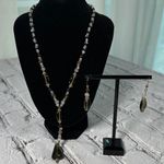 Teardrop Grey Charcoal Black Iridescent Silver Beaded Necklace and Earring Set Photo 0
