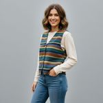 Susan Bristol Vintage Tapestry Vest XL 90s Multi Stripe Photo 12