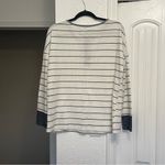 Striped Waffle Knit Henley Loose Fitting Women’s Long Sleeve Top Size L White Size L Photo 1