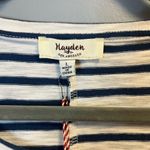 Hayden LA Tee Navy Blue & White Striped Peplum Hem Short Sleeve Top Sz L NWT Photo 2