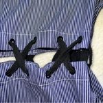 Beulah Blue Striped Lace Up Wide Sleeve Top Large Photo 5