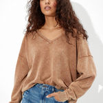 American Eagle  Fleece V-Neck Mineral Wash Sweatshirt Photo 0