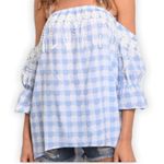 Tassels N Lace Tassel and lace blue gingham top - size M - NWT Photo 1