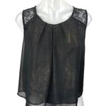 ASTR Women's Black Metallic Shimmer Chiffon Lace Sleeveless Blouse Top Size M Photo 0