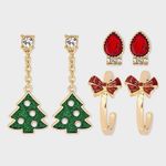 Christmas Light Bulb Tree and Bow Earring Set 3pc Photo 0