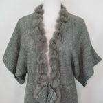 SISTERS Gray Knit Long Sweater Duster Wool Blend Faux Fur Trim Women’s Size XL Photo 7
