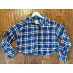 American Eagle  cozy cabin cropped blue plaid flannel xsmall Photo 10