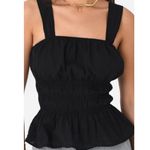 Anthropologie Cami Sz S STARK X Kamil Eyelet Top Peplum Hem Shirred Bodice Black Photo 0
