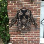 Colleen Lopez Bohemian Blouse Black/Cream/Coco Brown Embroidered gold tassels Black Size XS Photo 4