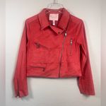 Anthropologie  HUTCH FAUX SUEDE ZIPPER MOTO JACKET COAT CORAL PINK‎ Xs Photo 4