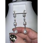 Vintage Faux Pearl and Rhinestone Linear Earrings Silver Photo 1