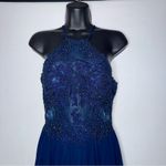 Blondie Nites Dark Blue Open Back‎ Beaded Floor Length Gown Formal Dress Prom Vintage Elegant Photo 5