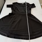 Calvin Klein Black Mesh Illusion Hem Flare Short Sleeve Crepe Dress Size 16 Photo 9