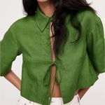 Banana Republic  LINEN TIE FRONT CROPPED SHIRT 100% LINEN GREEN MEDIUM NWT Photo 0