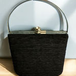 Evening Handbag Purse Black Silver Cocktail Clutch Convertbl Hard‎ case 6” x7” Photo 0