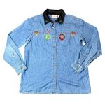 VTG Holiday Denim Shirt Women S 18x26 Christmas Embroidered Velvet Collar 90s Blue Size undefined Photo 0