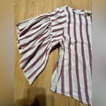 Listicle Ladies small vertical striped 3/4 bell sleeved top blush pink/greyish white Photo 2