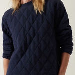 Athleta Athlete Retroplush Quilted Crewneck Sweatshirt Navy Blue- Size Small Photo 0