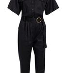 frame denim FRAME Black Cropped Twill Jumpsuit Size Medium Photo 6