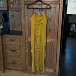 MABLE Thessaly Satin Gold Mustard Yellow Ruffle Maxi Dress Winter Formal Small Photo 6