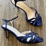 Caparros  Blue Satin Rhinestone Kitten Heels Womens 7 Formal Dressy Party Bling Photo 0