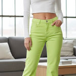Liverpool The Crop Jeans Womens 6/28 Bright Neon Lime Green Frayed Hem Casual Photo 0