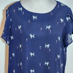 Molly Bracken Semi-Sheer Navy Blue Women's Top with Dog Print Size Large Photo 1