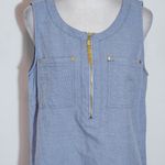 Ellen Tracy  Sleeveless Blue Linen Tunic with Gold Zipper Size Small Linen Top Photo 1